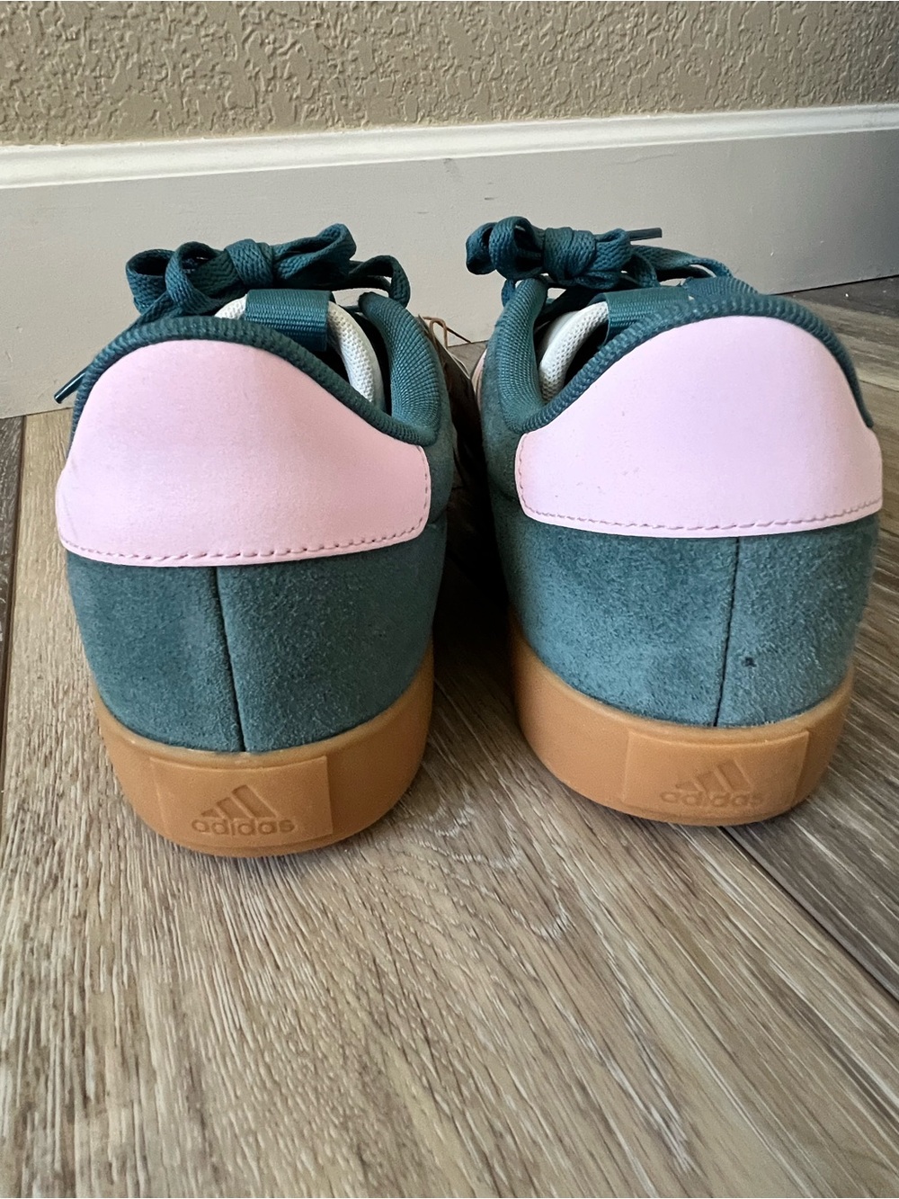 adidas Women Teal Suede Sneakers with Pink Stripes and Gum Sole - Picture 7 of 9